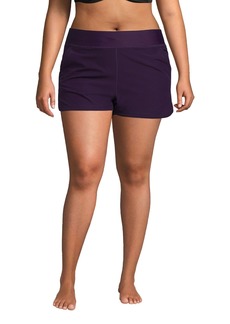 Lands' End Plus Size 3 Inch Quick Dry Swim Shorts with Panty - Blackberry