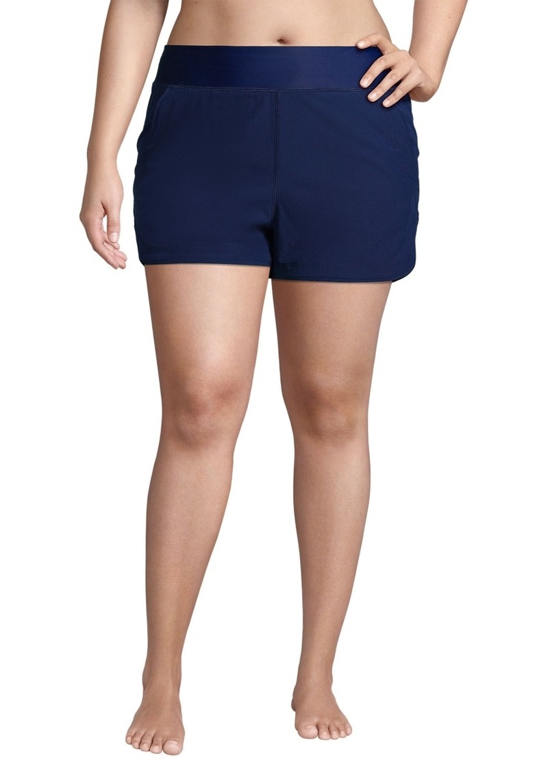 Lands' End Plus Size 3 Inch Quick Dry Swim Shorts with Panty - Deep sea navy