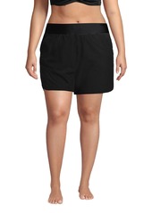 Lands' End Plus Size 5 Inch Quick Dry Board Shorts Swim Cover-up Shorts - Black