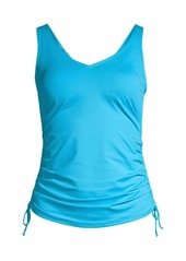 Lands' End Plus Size Adjustable V-neck Underwire Tankini Swimsuit Top - Electric blue multi/swirl