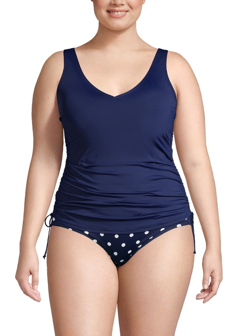 Lands' End Plus Size Adjustable V-neck Underwire Tankini Swimsuit Top - Deep sea navy