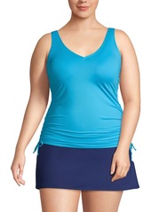 Lands' End Plus Size Adjustable V-neck Underwire Tankini Swimsuit Top - Deep sea navy