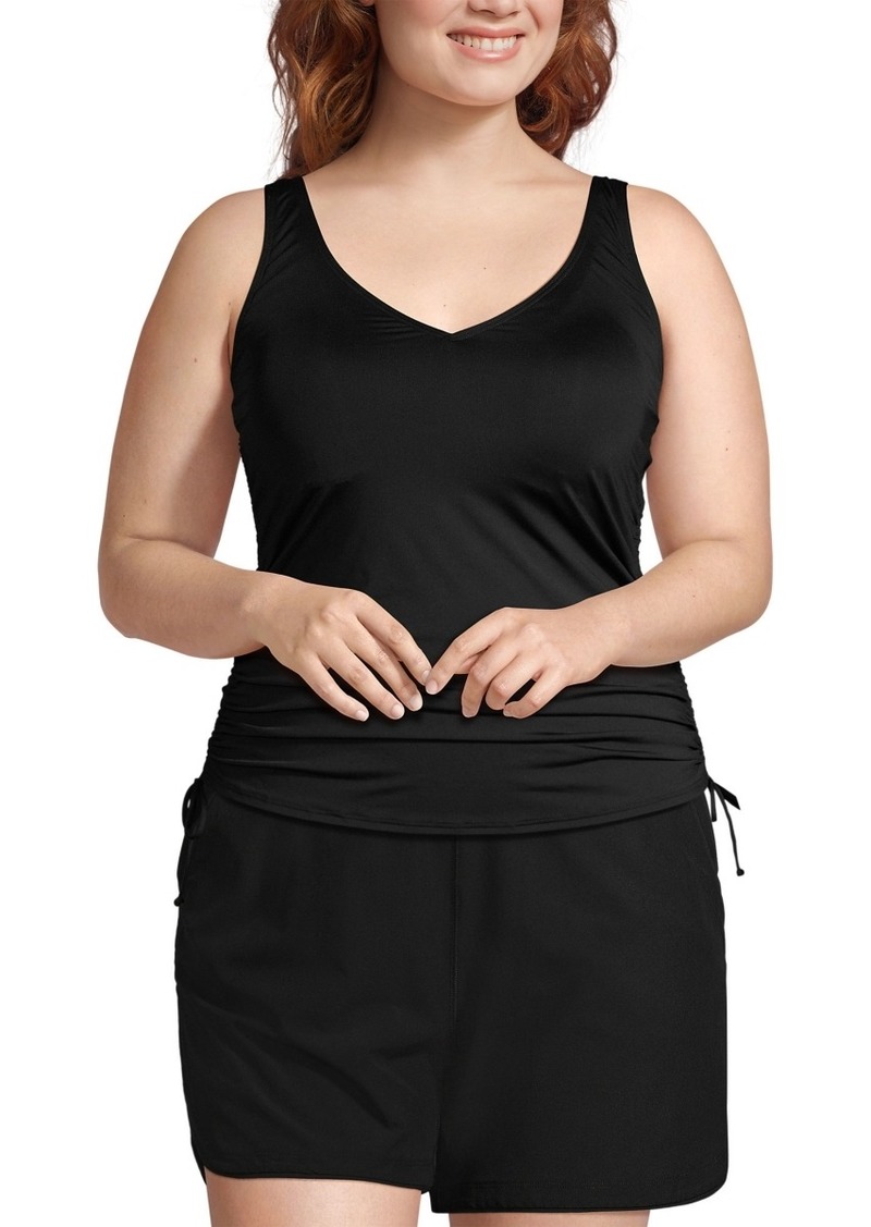 Lands' End Plus Size Adjustable V-neck Underwire Tankini Swimsuit Top - Black