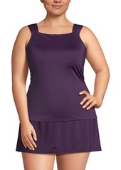 Lands' End Plus Size Cap Sleeve High Neck Tankini Swimsuit Top - Black