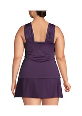 Lands' End Plus Size Cap Sleeve High Neck Tankini Swimsuit Top - Black