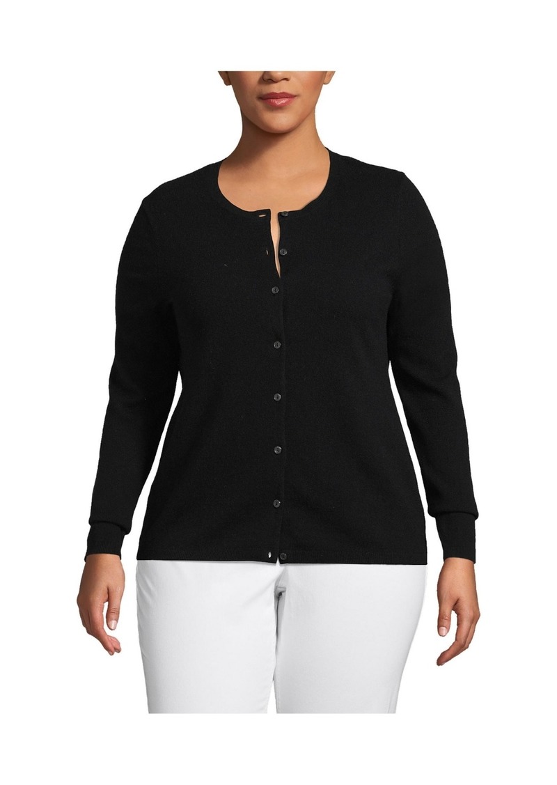 Lands' End Plus Size Cashmere Cardigan Sweater - Black