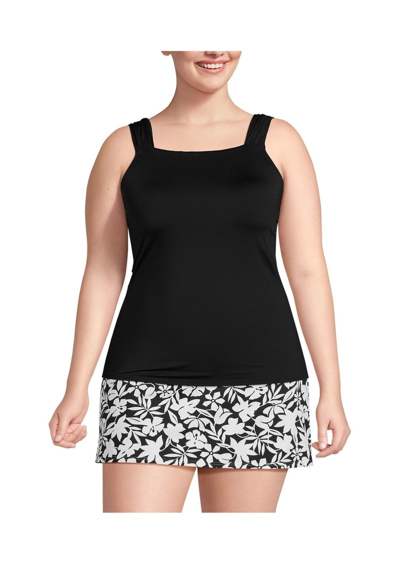 Lands' End Plus Size Cap Sleeve High Neck Tankini Swimsuit Top - Black