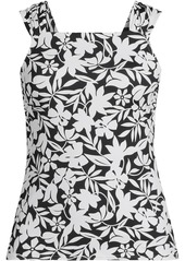 Lands' End Plus Size Chlorine Resistant Cap Sleeve High Neck Tankini Swimsuit Top - Black havana floral