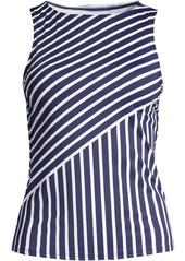 Lands' End Plus Size Chlorine Resistant High Neck Upf 50 Modest Tankini Swimsuit Top - Deep sea mixed diagonal stripe