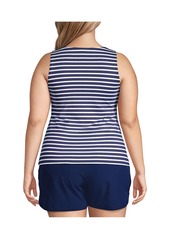 Lands' End Plus Size Chlorine Resistant High Neck Upf 50 Modest Tankini Swimsuit Top - Deep sea mixed diagonal stripe