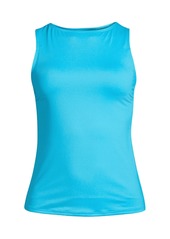 Lands' End Plus Size Chlorine Resistant High Neck Upf 50 Sun Protection Modest Tankini Swimsuit Top - Turquoise