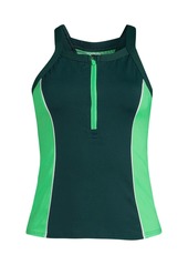 Lands' End Women's Chlorine Resistant High Neck Zip Front Racerback Tankini Swimsuit Top - Deep balsam/wintergreen