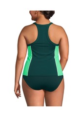 Lands' End Women's Chlorine Resistant High Neck Zip Front Racerback Tankini Swimsuit Top - Deep balsam/wintergreen