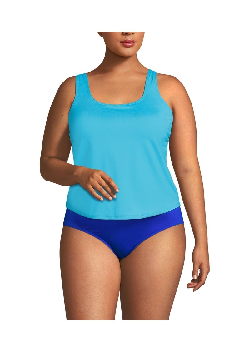 Lands' End Women's Scoop Neck One Piece Fauxkini Swimsuit - Turquoise/electric blue