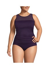 Lands' End Plus Size Chlorine Resistant Smoothing Control Mesh High Neck One Piece Swimsuit - Deep balsam