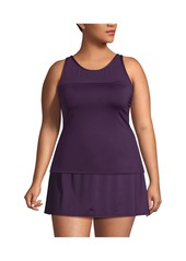 Lands' End Plus Size Chlorine Resistant Smoothing Control Mesh High Neck Tankini Swimsuit Top - Rich coffee