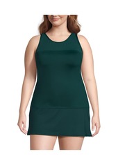 Lands' End Plus Size Chlorine Resistant Smoothing Control Mesh High Neck Tankini Swimsuit Top - Rich coffee