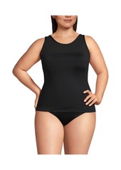 Lands' End Plus Size Chlorine Resistant Smoothing Control Mesh High Neck Tankini Swimsuit Top - Rich coffee