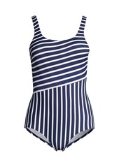 Lands' End Plus Size Chlorine Resistant Tugless One Piece Swimsuit Soft Cup - Navy/turquoise mosaic dot