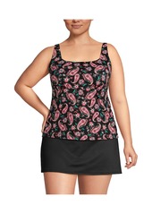 Lands' End Plus Size Chlorine Resistant Square Neck Underwire Tankini Swimsuit Top - Black multi paisley floral