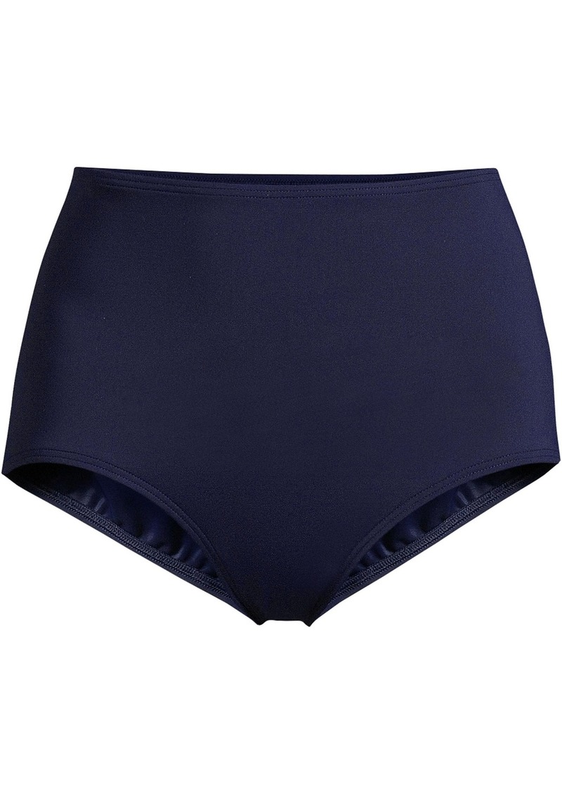 Lands' End Plus Size Tummy Control Tugless High Waisted Bikini Swim Bottoms - Deep sea navy