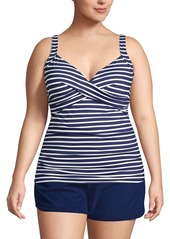 Lands' End Women's Chlorine Resistant V-Neck Wrap Underwire Tankini Swimsuit Top Adjustable Straps - Deep sea polka dot