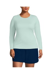 Lands' End Plus Size Crew Neck Long Sleeve Rash Guard Upf 50 Sun Protection Swim Tee - Turquoise