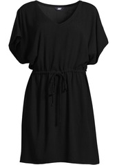 Lands' End Plus Size Crinkle Rayon Short Sleeve Gathered Waist Kaftan Swim Cover-up Dress - Black