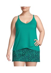 Lands' End Plus Size Dd-Cup V-Neck Tulip Hem Tankini Swimsuit Top - Island emerald