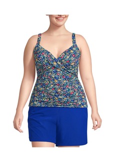 Lands' End Plus Size Dd-Cup Chlorine Resistant Wrap Underwire Tankini Swimsuit Top - Deep sea navy bright floral