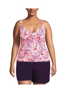 Lands' End Plus Size Dd-Cup Chlorine Resistant Wrap Underwire Tankini Swimsuit Top - Wood lily multi floral paisley