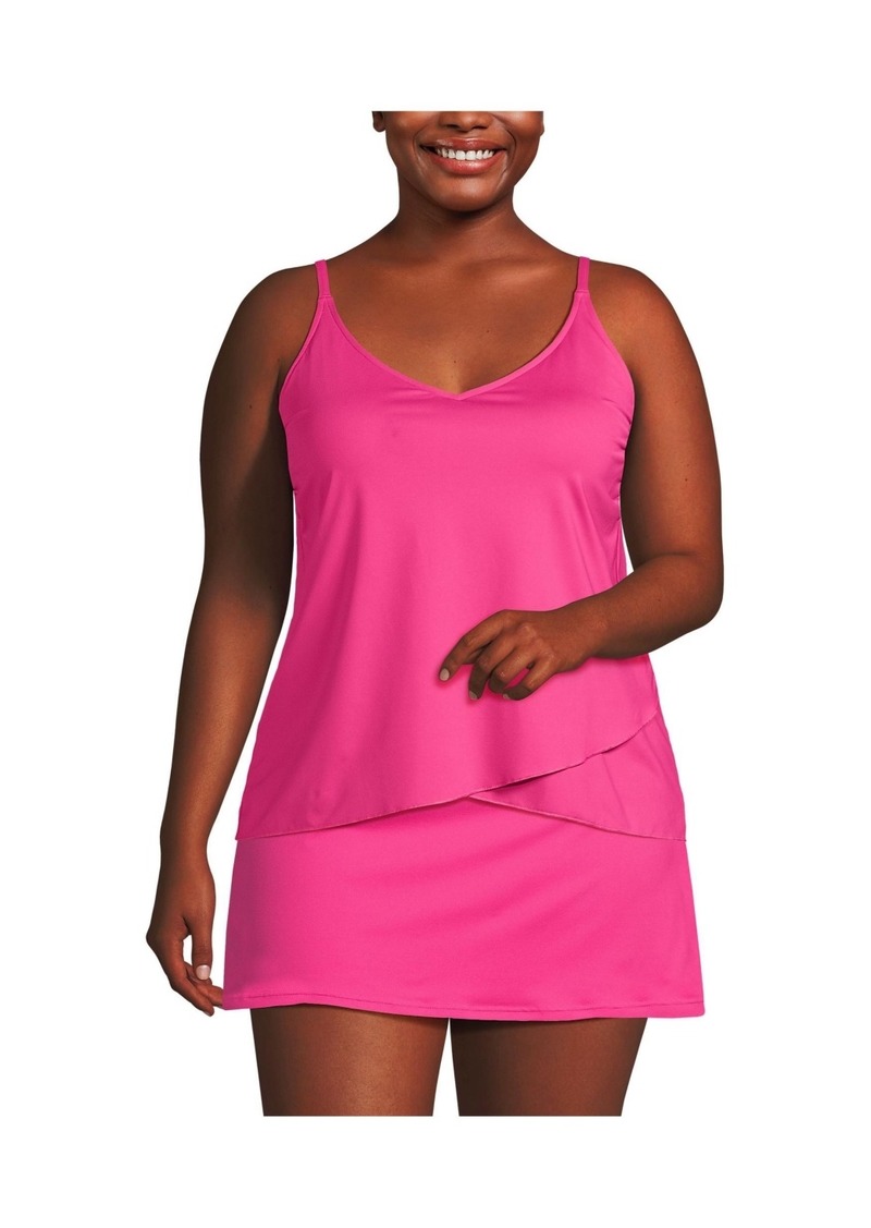 Lands' End Plus Size Ddd-Cup V-Neck Tulip Hem Tankini Swimsuit Top - Prism pink