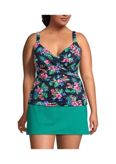 Lands' End Plus Size Ddd-Cup Chlorine Resistant Wrap Underwire Tankini Swimsuit Top - Deep sea navy rosella floral