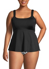 Lands' End Plus Size Flutter Scoop Neck Tankini Top - Black