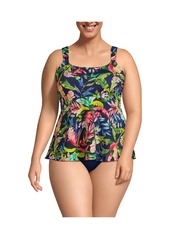 Lands' End Plus Size Flutter Scoop Neck Tankini Top - Violet rose stipple palm