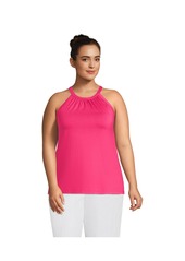 Lands' End Plus Size Light Weight Jersey Halter Neck Tank Top - Hot pink