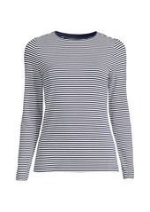 Lands' End Plus Size Lightweight Jersey Skimming Long Sleeve Crew Neck T-shirt - Navy/white micro stripe