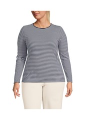 Lands' End Plus Size Lightweight Jersey Skimming Long Sleeve Crew Neck T-shirt - Navy/white micro stripe