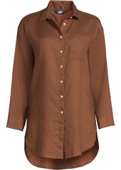 Lands' End Plus Size Linen Long Sleeve Oversized Extra Long Tunic Top - Allspice