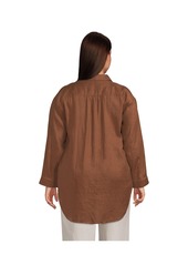 Lands' End Plus Size Linen Long Sleeve Oversized Extra Long Tunic Top - Allspice