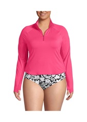 Lands' End Plus Size Long Sleeve Rash Guard Cover-up Upf 50 - Rouge pink