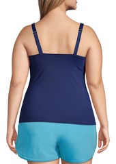 Lands' End Women's Mastectomy Square Neck Tankini Swimsuit Top Adjustable Straps - Deep sea navy