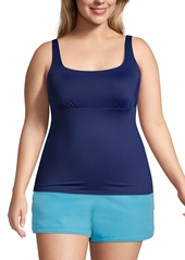 Lands' End Women's Mastectomy Square Neck Tankini Swimsuit Top Adjustable Straps - Deep sea navy