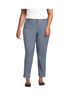 Lands' End Plus Size Mid Rise Classic Straight Leg Chambray Ankle Pants - Evening sky chambray