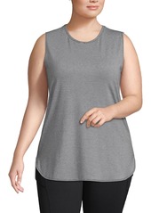 Lands' End Plus Size Moisture Wicking Upf Sun Curved Hem Tunic Tank Top - Black pinstripe