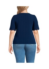 Lands' End Plus Size Pointelle Lace Shirt - Deep sea navy