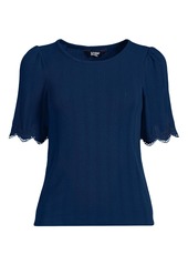 Lands' End Plus Size Pointelle Lace Shirt - Deep sea navy