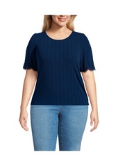 Lands' End Plus Size Pointelle Lace Shirt - Deep sea navy