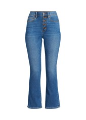 Lands' End Plus Size Recover High Rise Button Front Kick Flare Crop Jeans - Beau blue