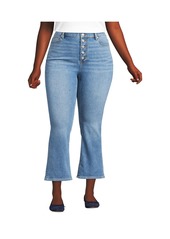 Lands' End Plus Size Recover High Rise Button Front Kick Flare Crop Jeans - Indigo tide blue